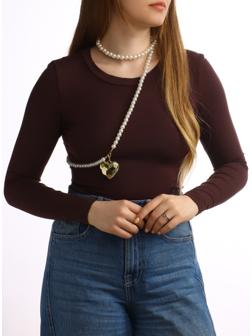 Портупея жемчужная с кулоном «Сердце», 129 см, белая в золоте