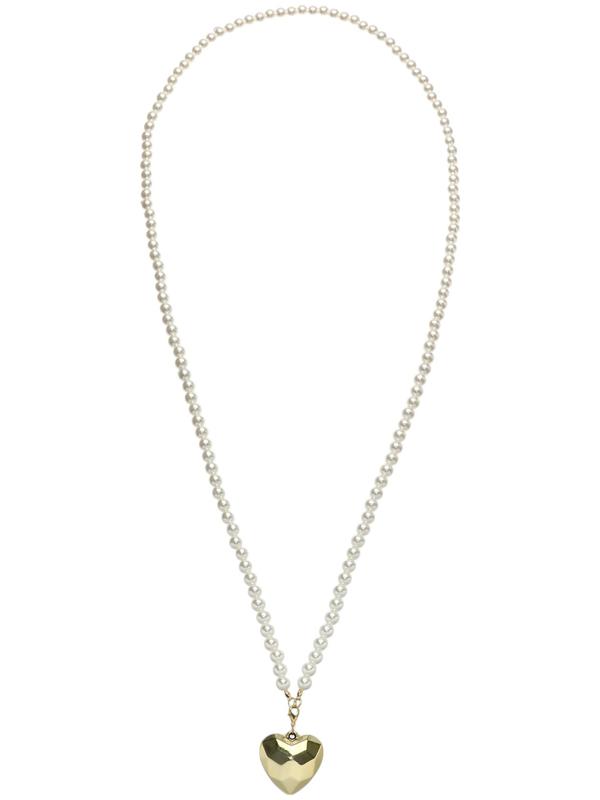 Портупея жемчужная с кулоном «Сердце», 129 см, белая в золоте