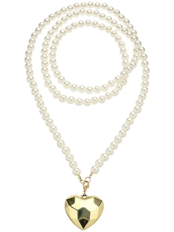 Портупея жемчужная с кулоном «Сердце», 129 см, белая в золоте