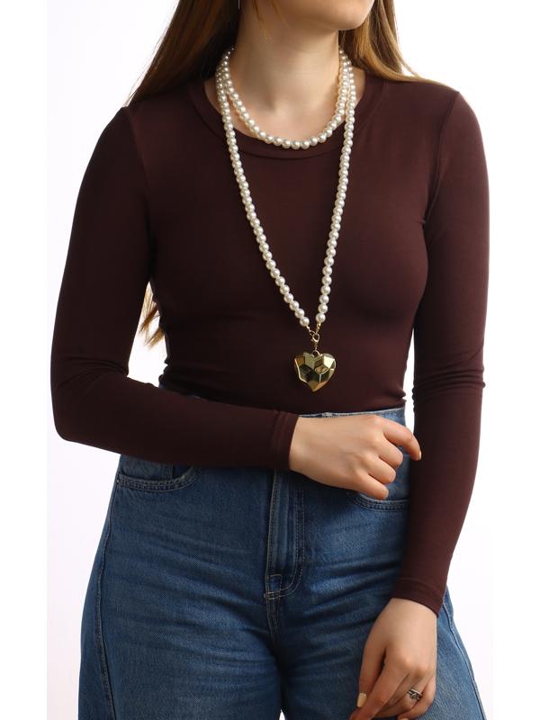 Портупея жемчужная с кулоном «Сердце», 129 см, белая в золоте