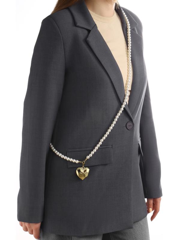 Портупея жемчужная с кулоном «Сердце», 129 см, белая в золоте