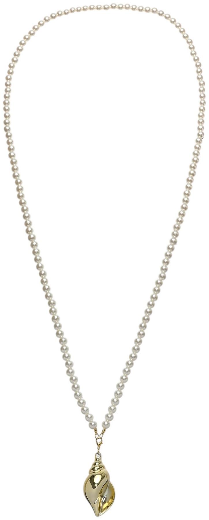 Портупея жемчужная с кулоном «Ракушка», 129 см, белая в золоте