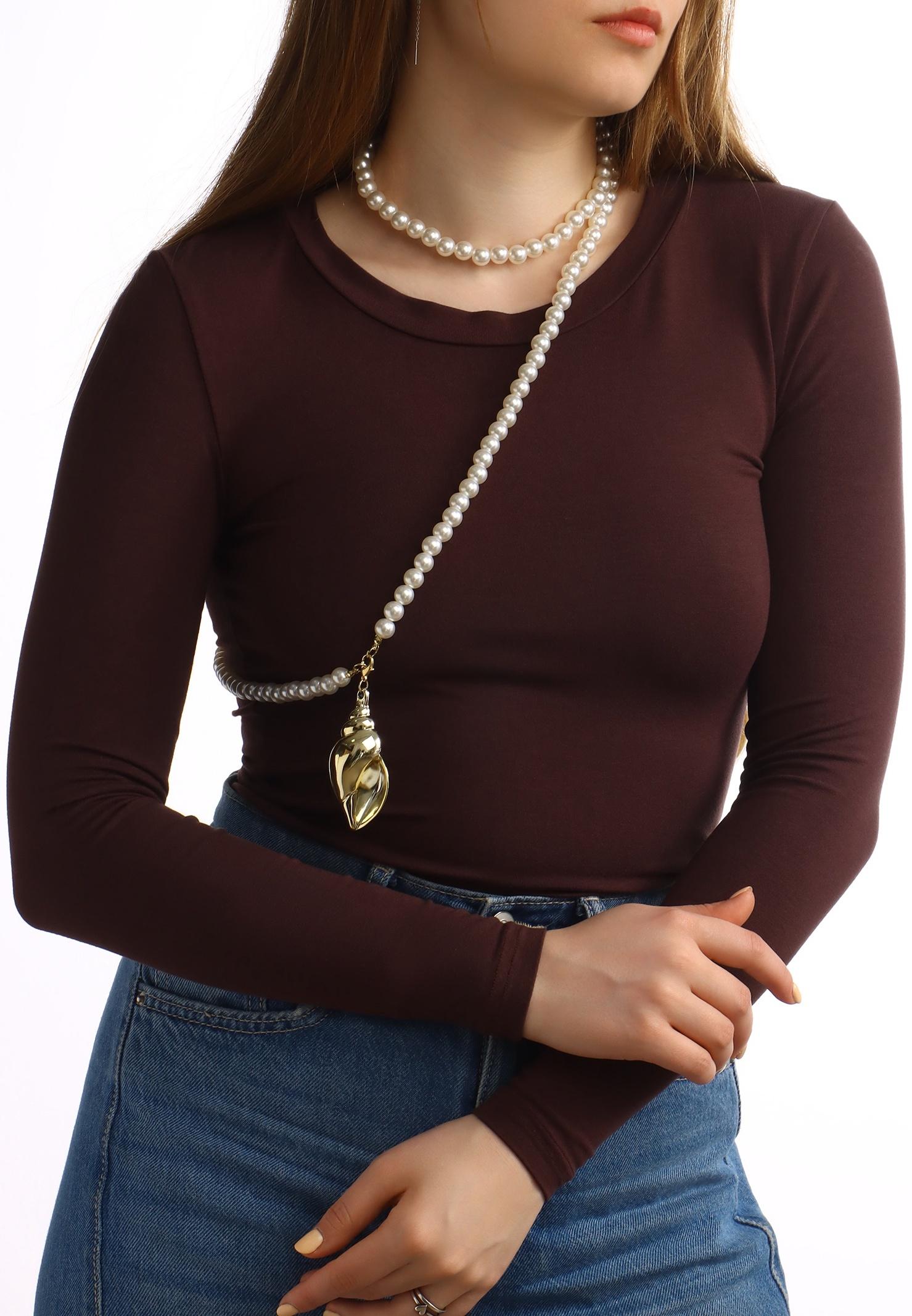 Портупея жемчужная с кулоном «Ракушка», 129 см, белая в золоте