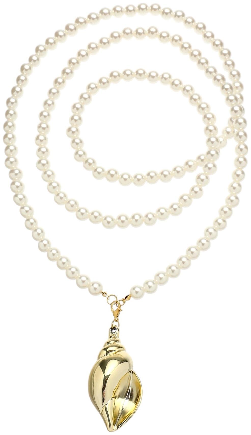 Портупея жемчужная с кулоном «Ракушка», 129 см, белая в золоте