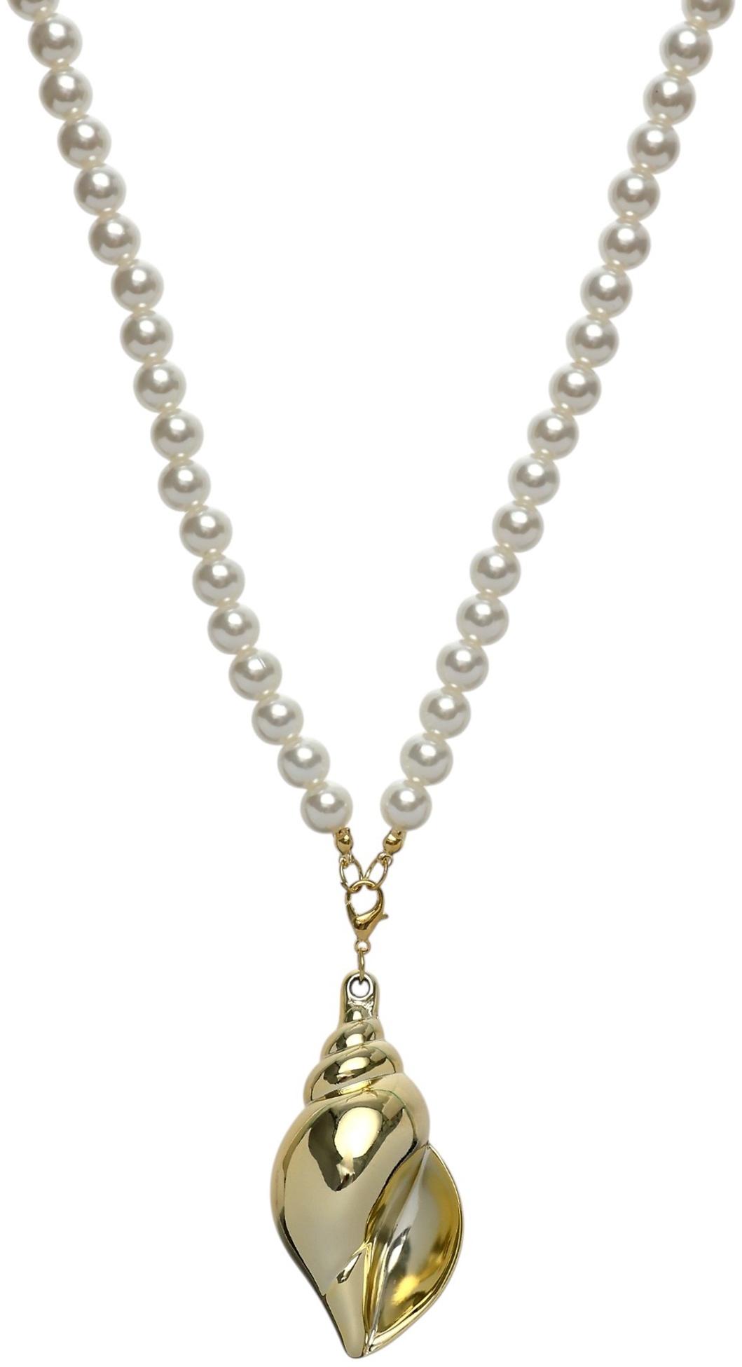 Портупея жемчужная с кулоном «Ракушка», 129 см, белая в золоте