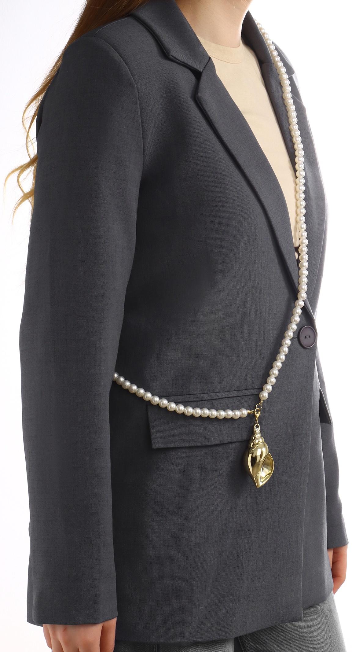 Портупея жемчужная с кулоном «Ракушка», 129 см, белая в золоте