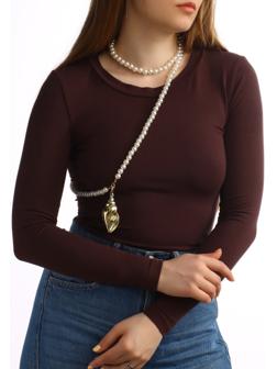 Портупея жемчужная с кулоном «Ракушка», 129 см, белая в золоте