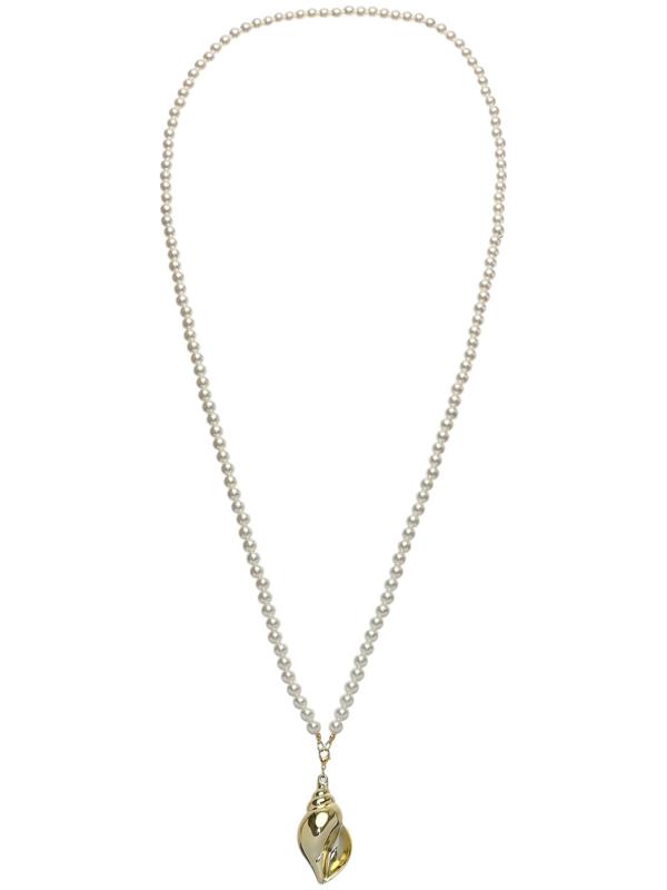 Портупея жемчужная с кулоном «Ракушка», 129 см, белая в золоте