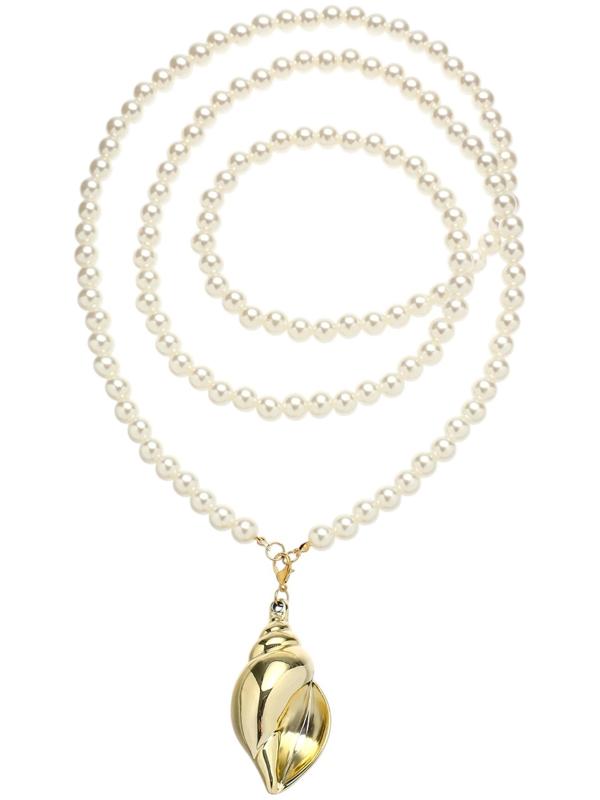 Портупея жемчужная с кулоном «Ракушка», 129 см, белая в золоте