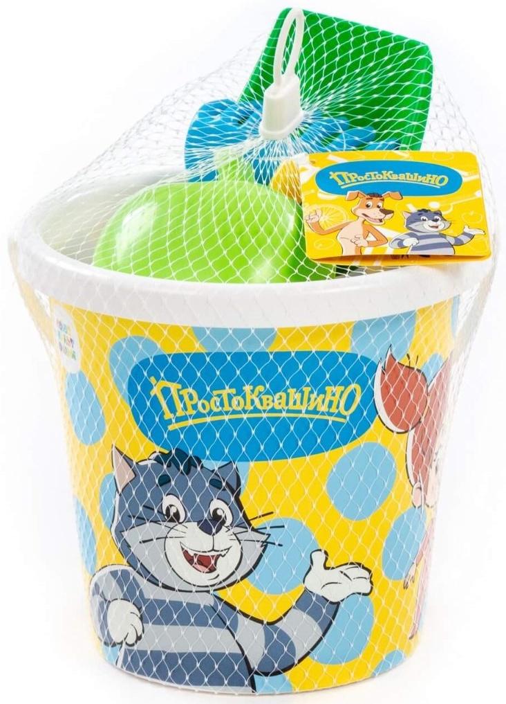 Песочный набор игрушек «Простоквашино», 6 предметов: ведро, лопатка, грабельки, формочки, лейка, МИКС