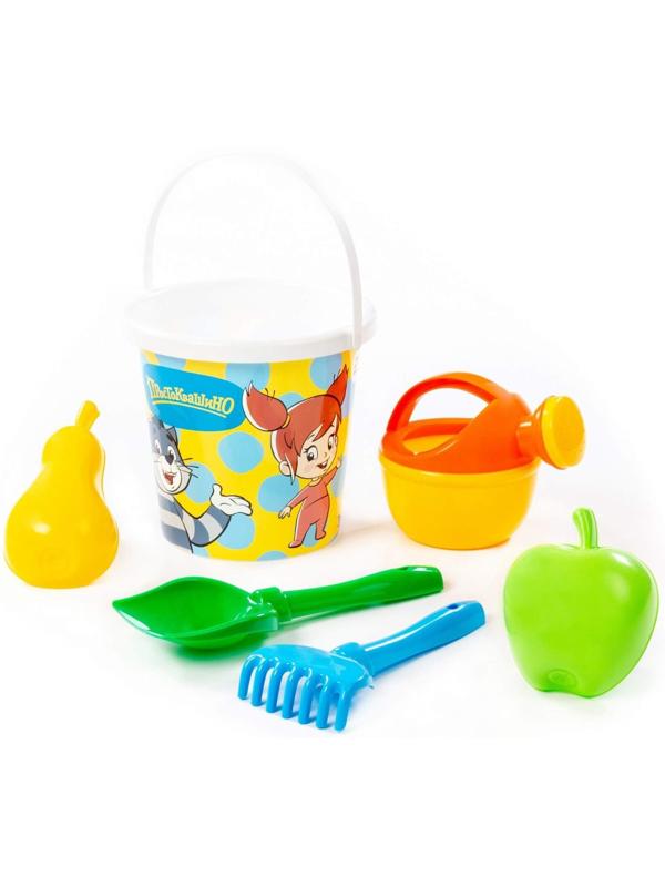 Песочный набор игрушек «Простоквашино», 6 предметов: ведро, лопатка, грабельки, формочки, лейка, МИКС