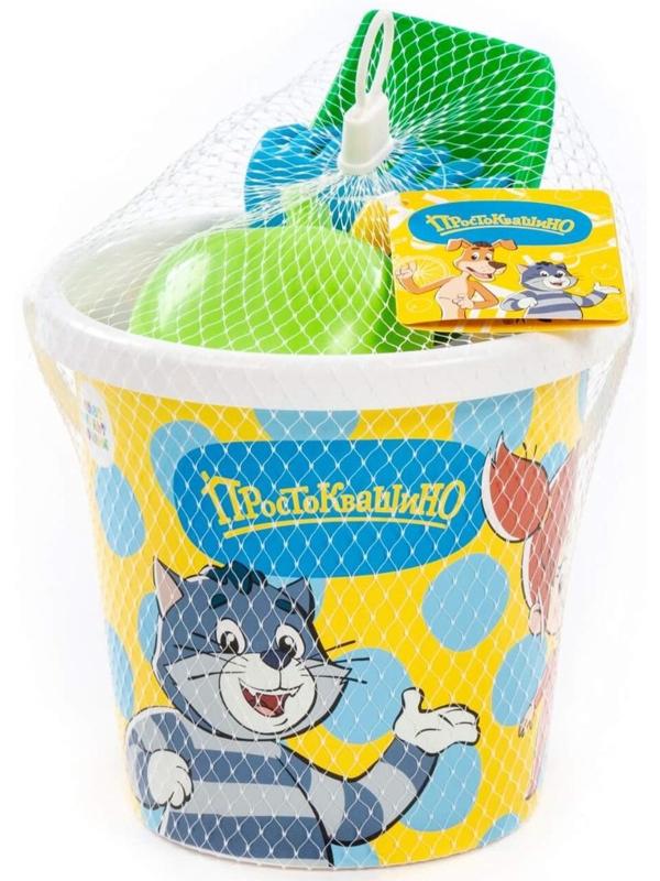 Песочный набор игрушек «Простоквашино», 6 предметов: ведро, лопатка, грабельки, формочки, лейка, МИКС