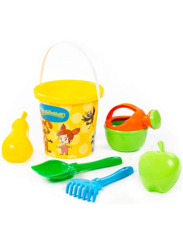 Песочный набор игрушек «Простоквашино», 6 предметов: ведро, лопатка, грабельки, формочки, лейка, МИКС