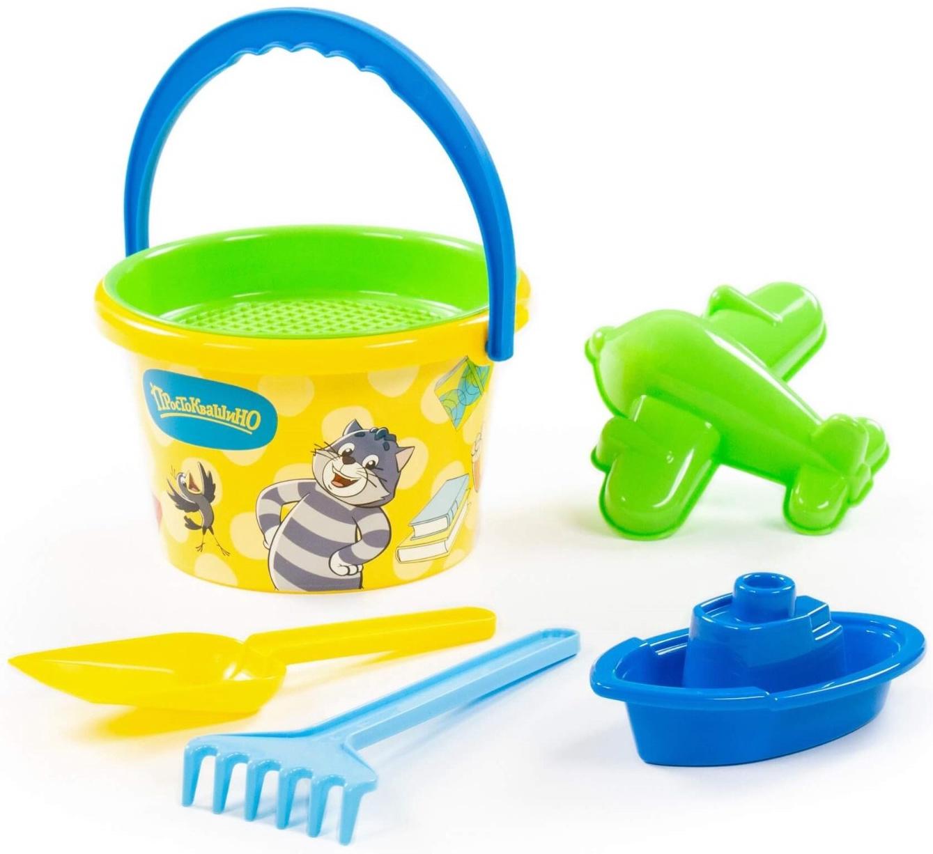 Песочный набор «Простоквашино», 6 предметов: ведро, ситечко, лопатка, грабельки, формочка, кораблик, МИКС
