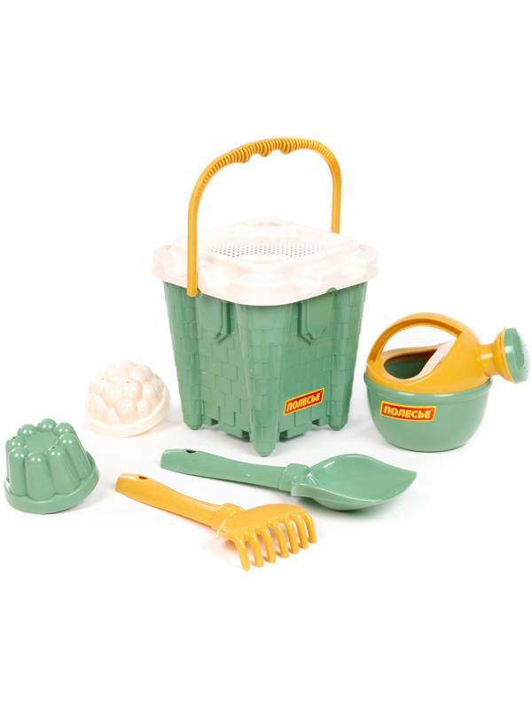 Песочный набор игрушек, 7 предметов: ведро-замок, ситечко, лопатка, грабельки, формочки, лейка