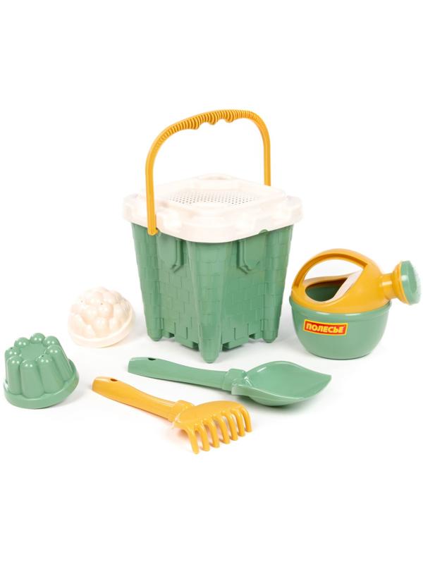 Песочный набор игрушек, 7 предметов: ведро-замок, ситечко, лопатка, грабельки, формочки, лейка