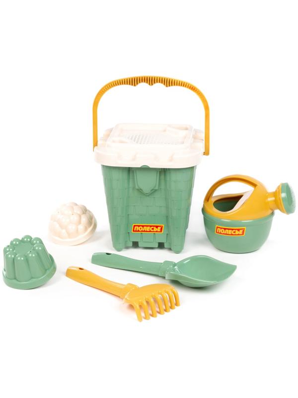 Песочный набор игрушек, 7 предметов: ведро-замок, ситечко, лопатка, грабельки, формочки, лейка