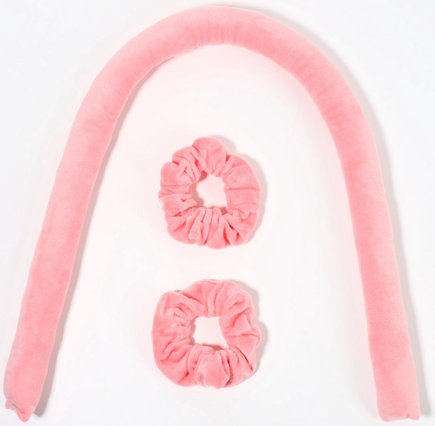 Мягкие бигуди «Волшебный локон», 3 предмета: бигуди, резинки - 2 шт., плюшевые, розовый