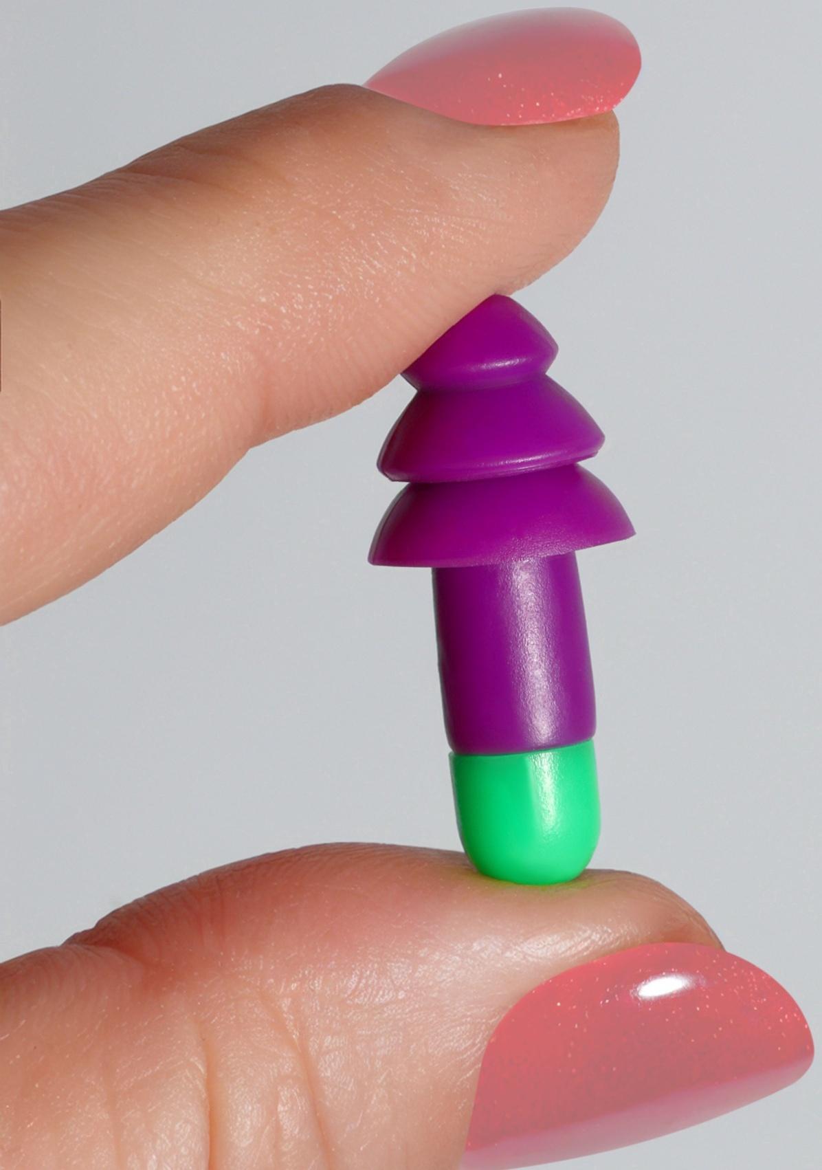 Беруши, 3×1.3 см, в футляре, фасовка 10 шт., силиконовые, фиолетовый/зелёный