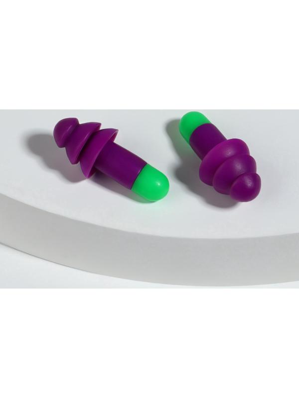 Беруши, 3×1.3 см, в футляре, фасовка 10 шт., силиконовые, фиолетовый/зелёный