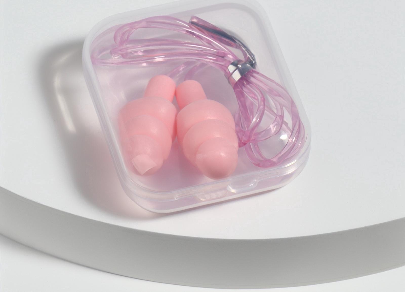 Беруши на шнурке, 3×1.5 см, в футляре, фасовка 10 шт., силиконовые, розовые