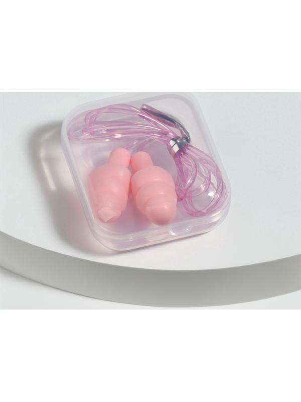 Беруши на шнурке, 3×1.5 см, в футляре, фасовка 10 шт., силиконовые, розовые