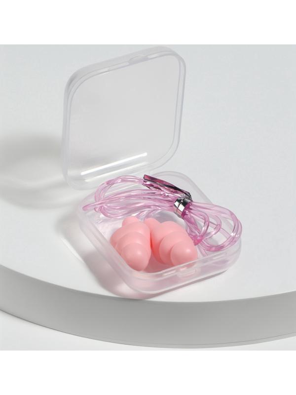Беруши на шнурке, 3×1.5 см, в футляре, фасовка 10 шт., силиконовые, розовые