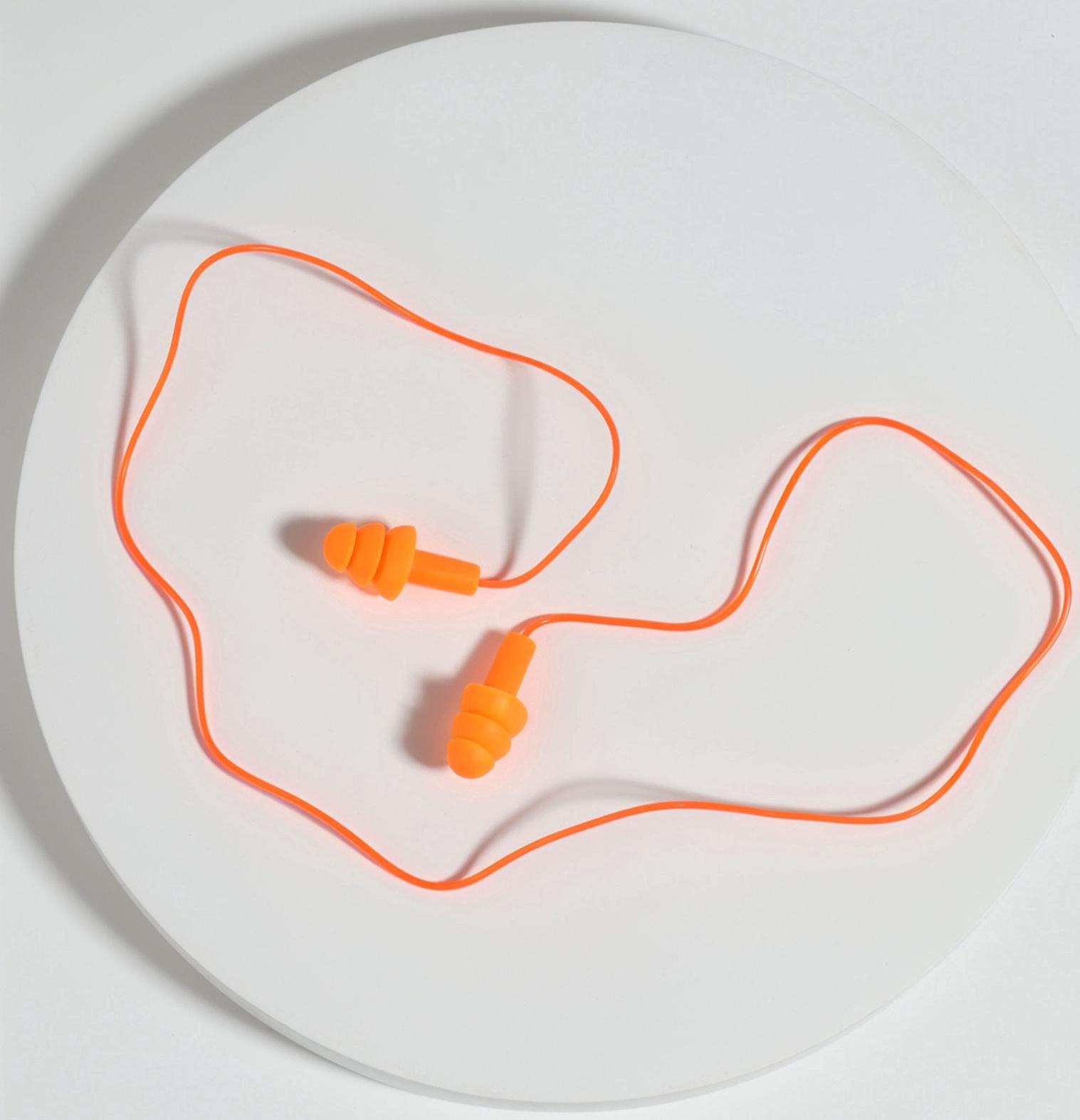 Беруши на шнурке, 3×1.5 см, в футляре, фасовка 10 шт., силиконовые, оранжевые