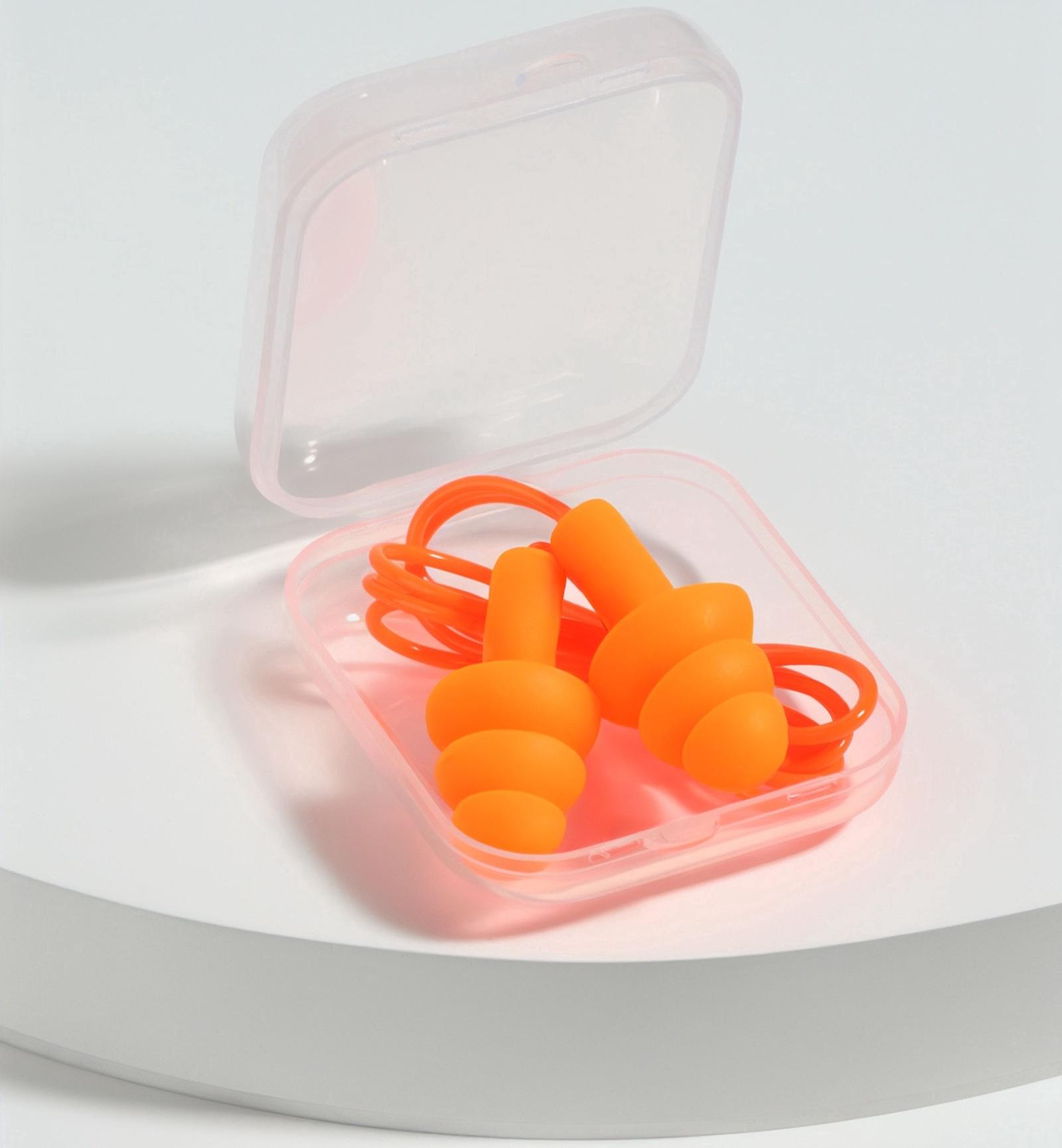 Беруши на шнурке, 3×1.5 см, в футляре, фасовка 10 шт., силиконовые, оранжевые