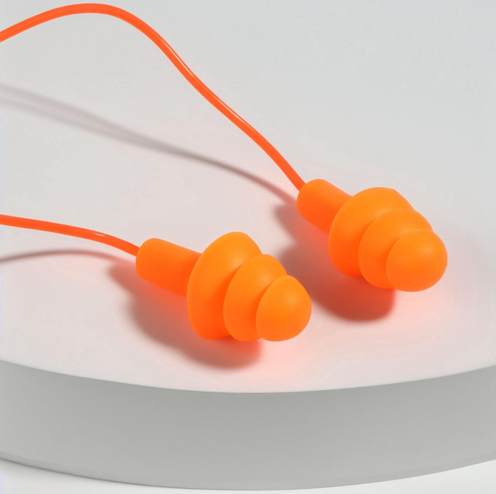 Беруши на шнурке, 3×1.5 см, в футляре, фасовка 10 шт., силиконовые, оранжевые