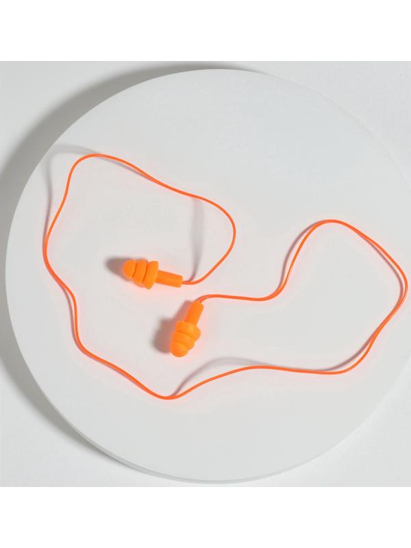 Беруши на шнурке, 3×1.5 см, в футляре, фасовка 10 шт., силиконовые, оранжевые