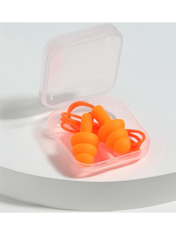 Беруши на шнурке, 3×1.5 см, в футляре, фасовка 10 шт., силиконовые, оранжевые