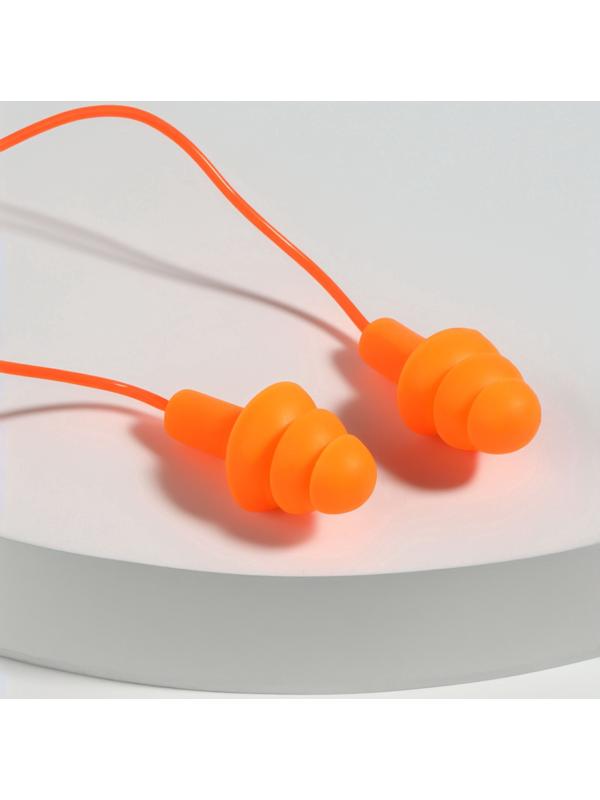 Беруши на шнурке, 3×1.5 см, в футляре, фасовка 10 шт., силиконовые, оранжевые