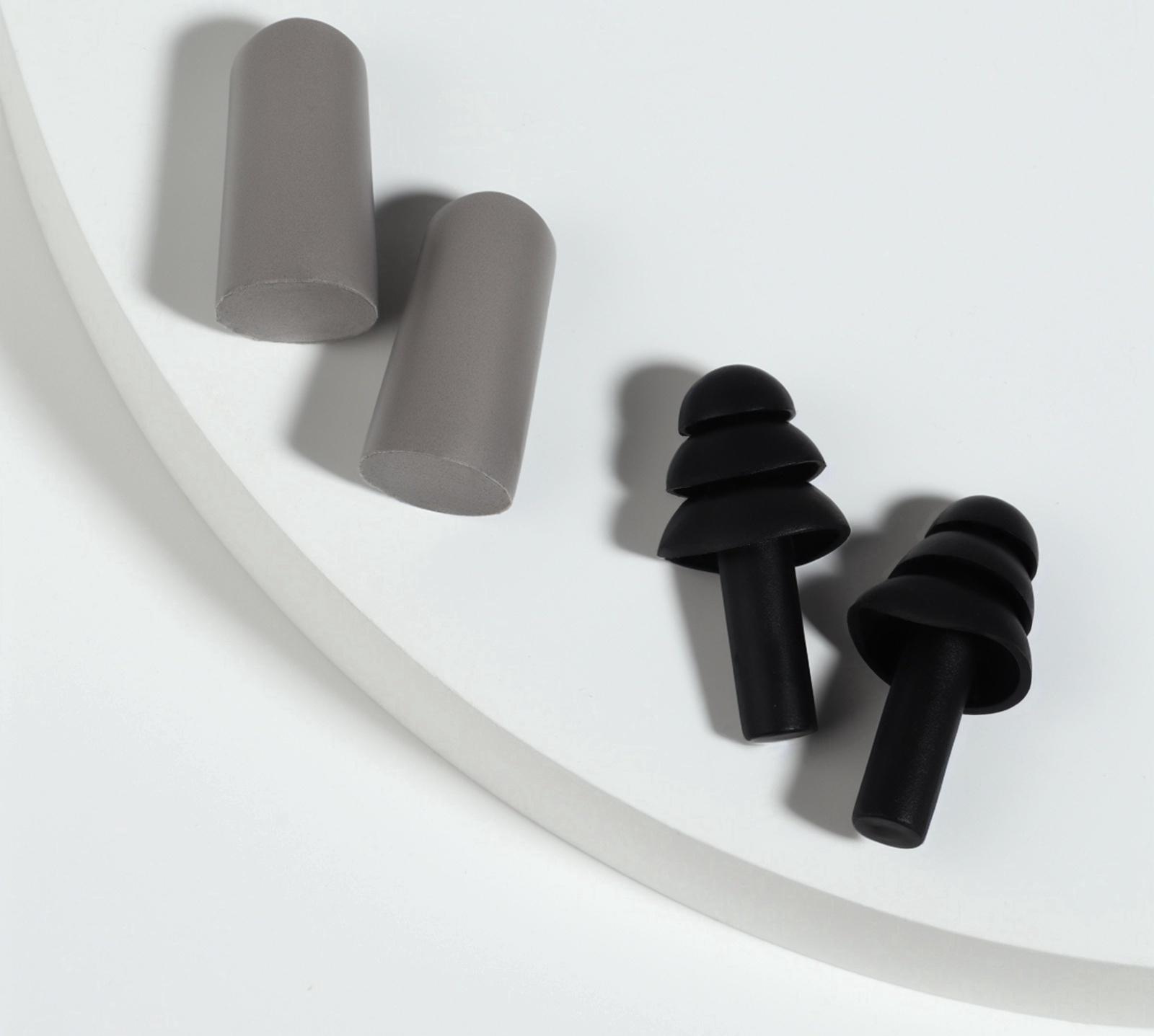 Беруши, 3×1.3 см, в футляре, набор - 2 пары, силиконовые, чёрный/серый