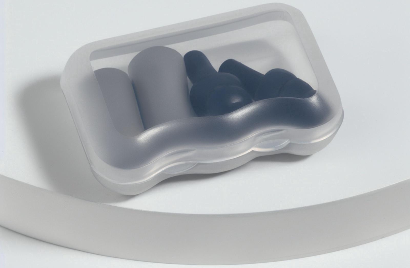 Беруши, 3×1.3 см, в футляре, набор - 2 пары, силиконовые, чёрный/серый