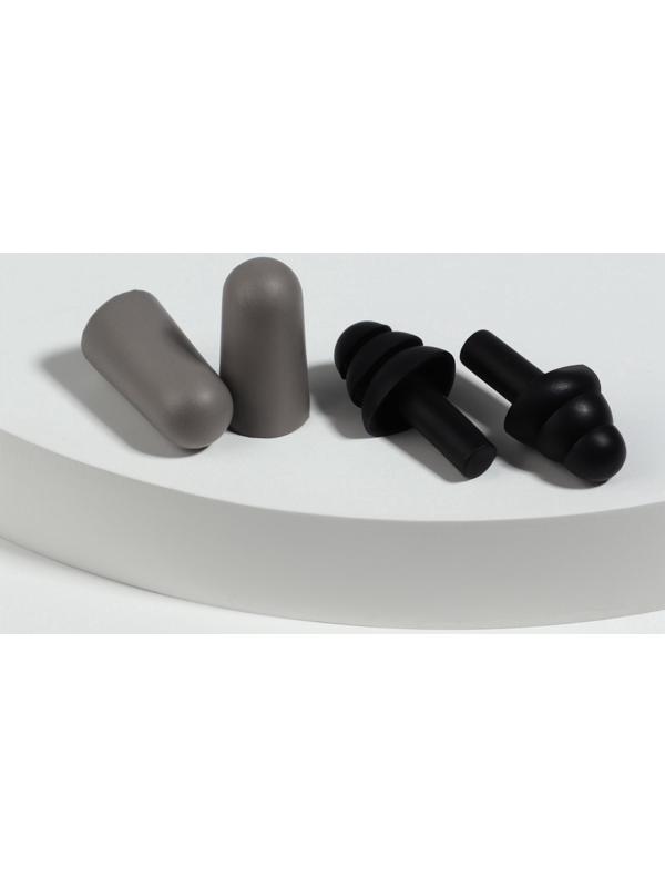 Беруши, 3×1.3 см, в футляре, набор - 2 пары, силиконовые, чёрный/серый