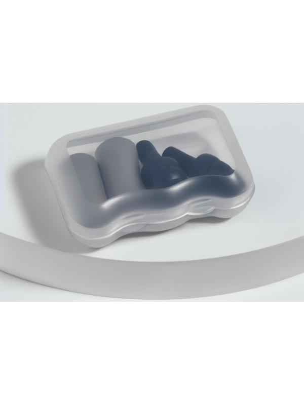 Беруши, 3×1.3 см, в футляре, набор - 2 пары, силиконовые, чёрный/серый