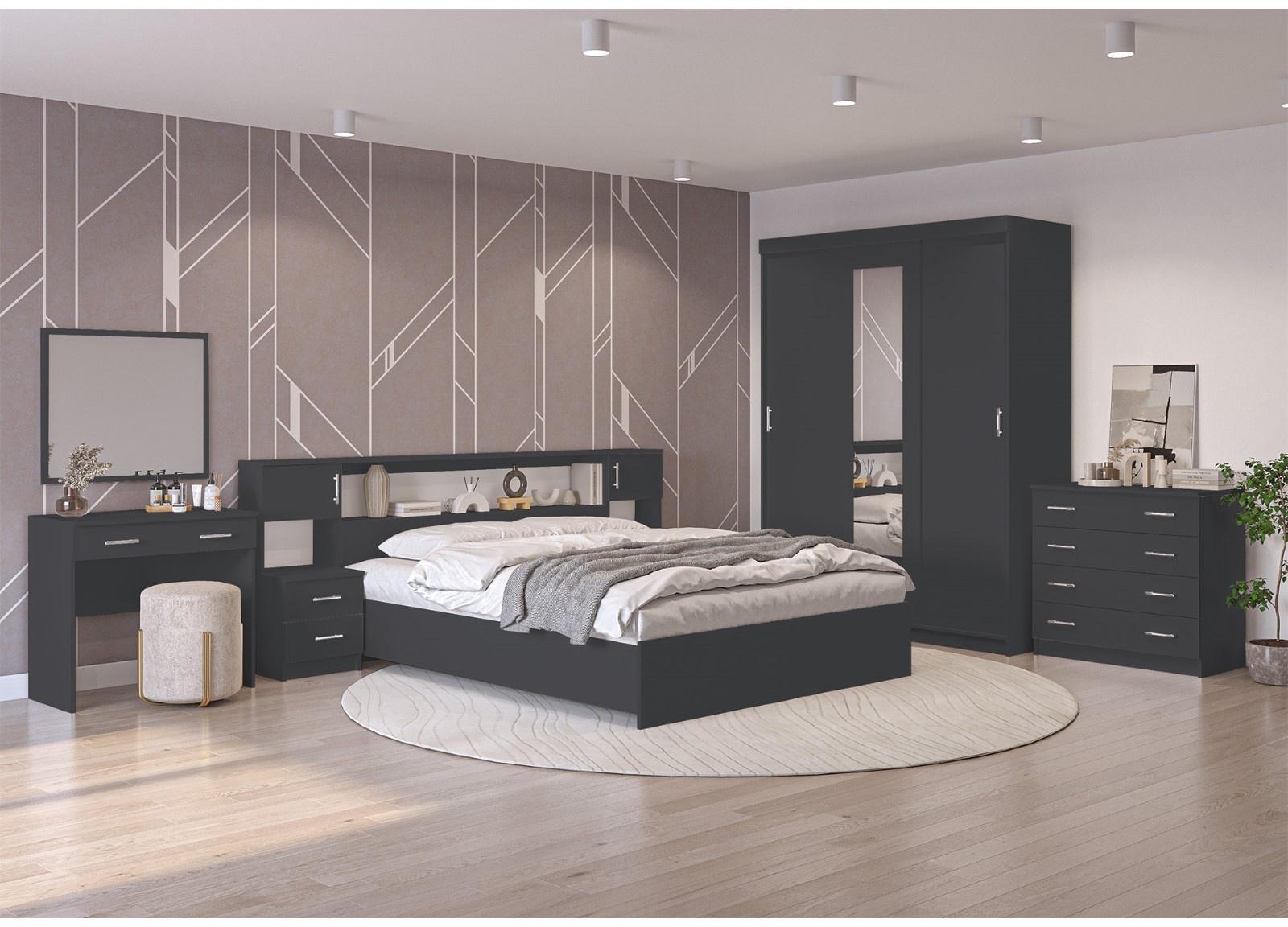 Спальный гарнитур «Бася», комплект 7 предметов, серый графит