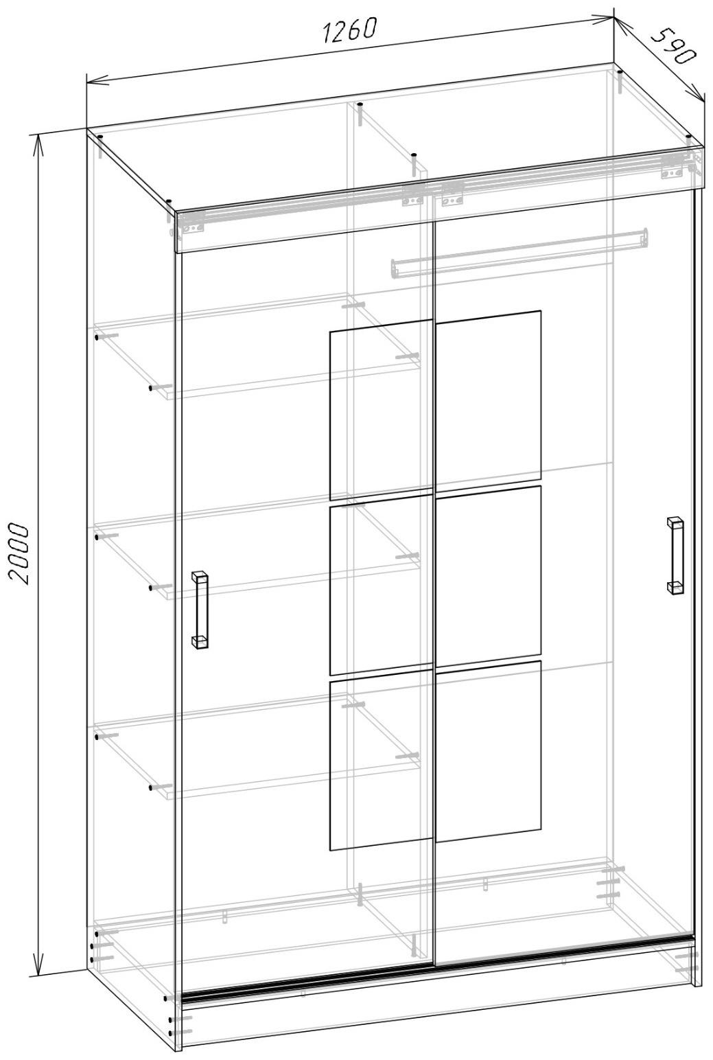 Шкаф-купе «Элегант 1», 1260×2000×590 мм, цвет серый графит