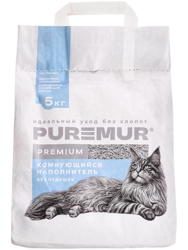 Наполнитель минеральный комкующийся PureMur Premium 5 кг,бумажный пакет