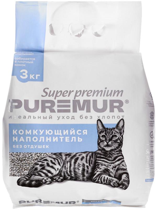 Наполнитель минеральный комкующийся PureMur Super premium 3 кг,пластиковый пакет