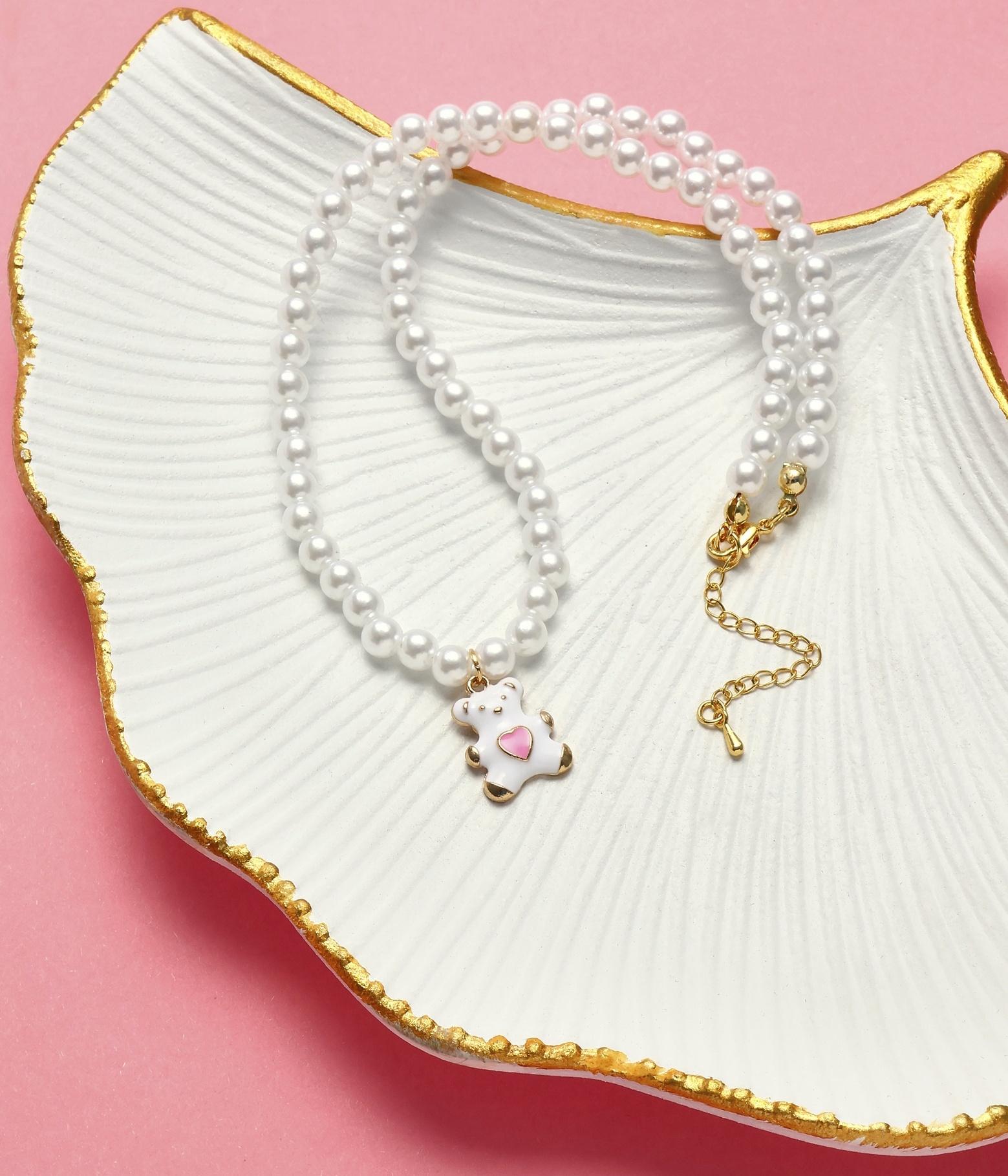 Бусы детские Выбражулька «Мишка», жемчуг, 40 см, белые в золоте