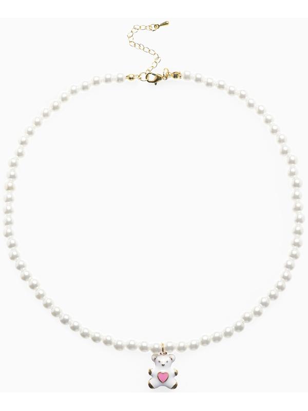 Бусы детские Выбражулька «Мишка», жемчуг, 40 см, белые в золоте