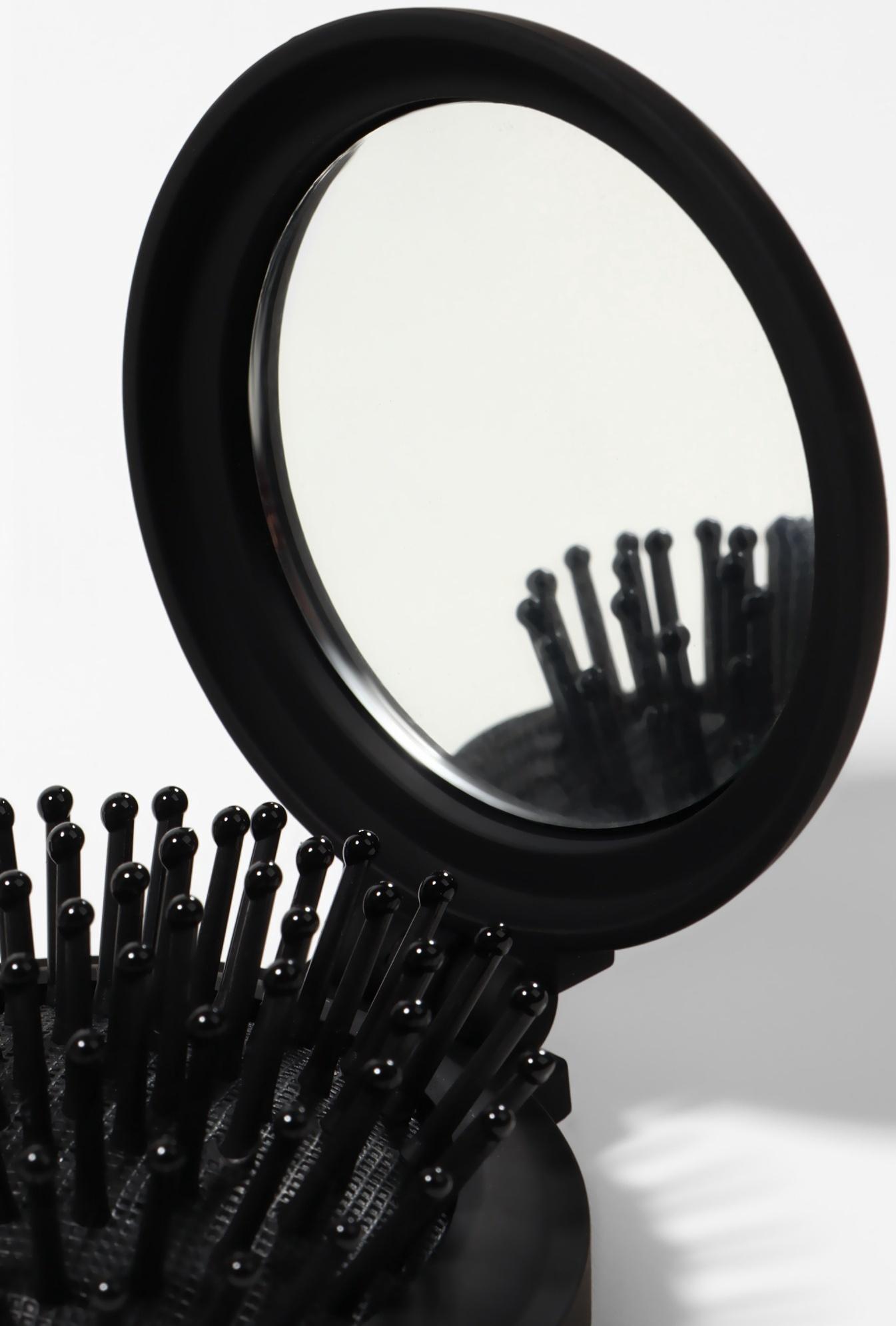 Расчёска массажная «Классика», складная, с зеркалом, 7×2.5 см, матовая, чёрная