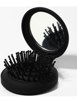 Расчёска массажная «Классика», складная, с зеркалом, 7×2.5 см, матовая, чёрная