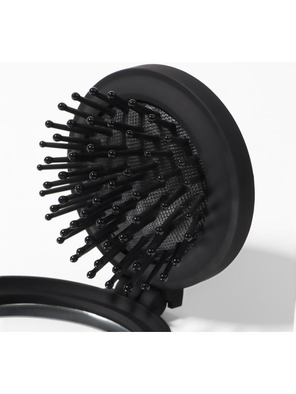 Расчёска массажная «Классика», складная, с зеркалом, 7×2.5 см, матовая, чёрная