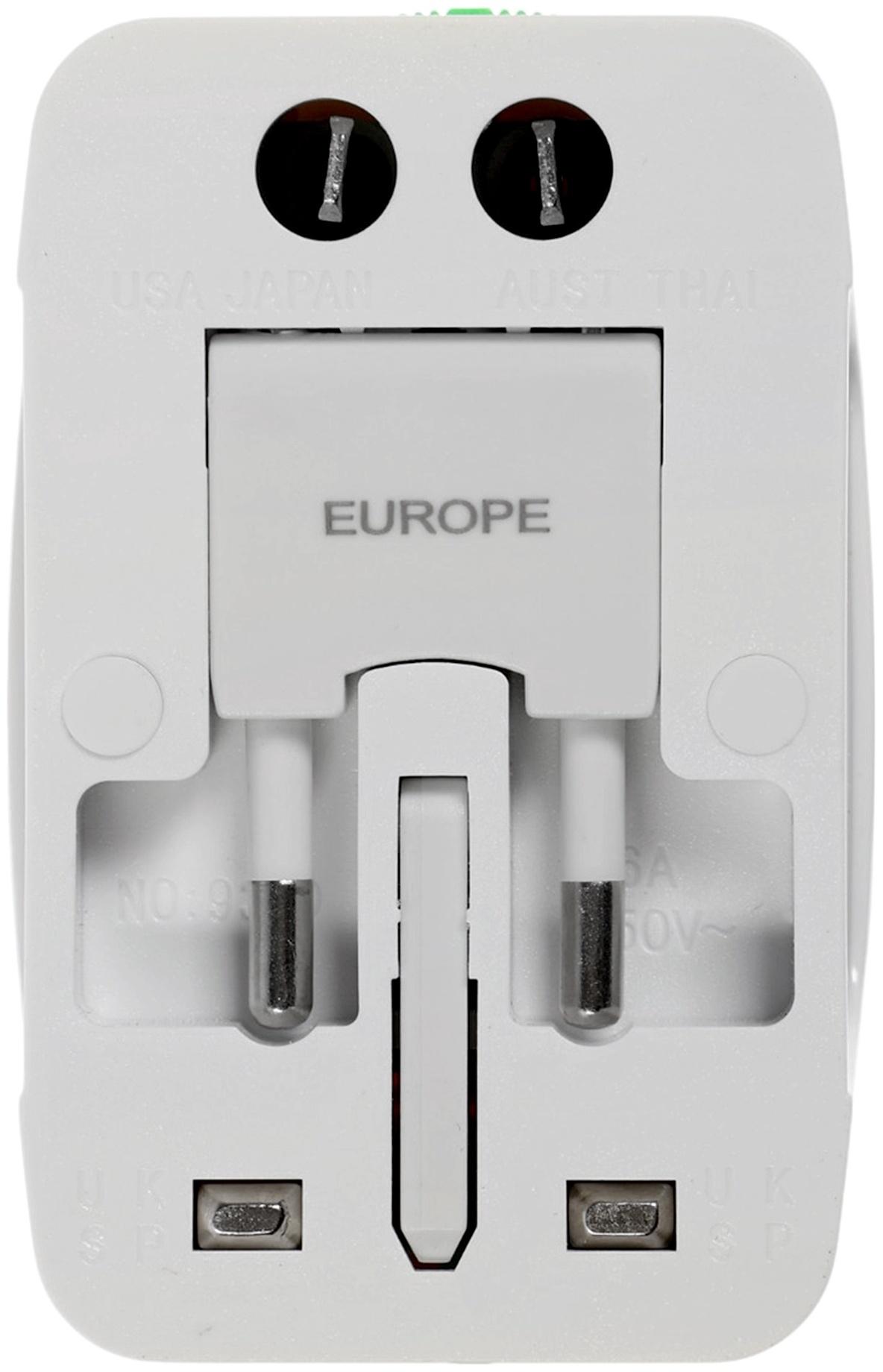 Адаптер универсальный 5 в 1, 6 А, 2 USB-A, 220 В, белый