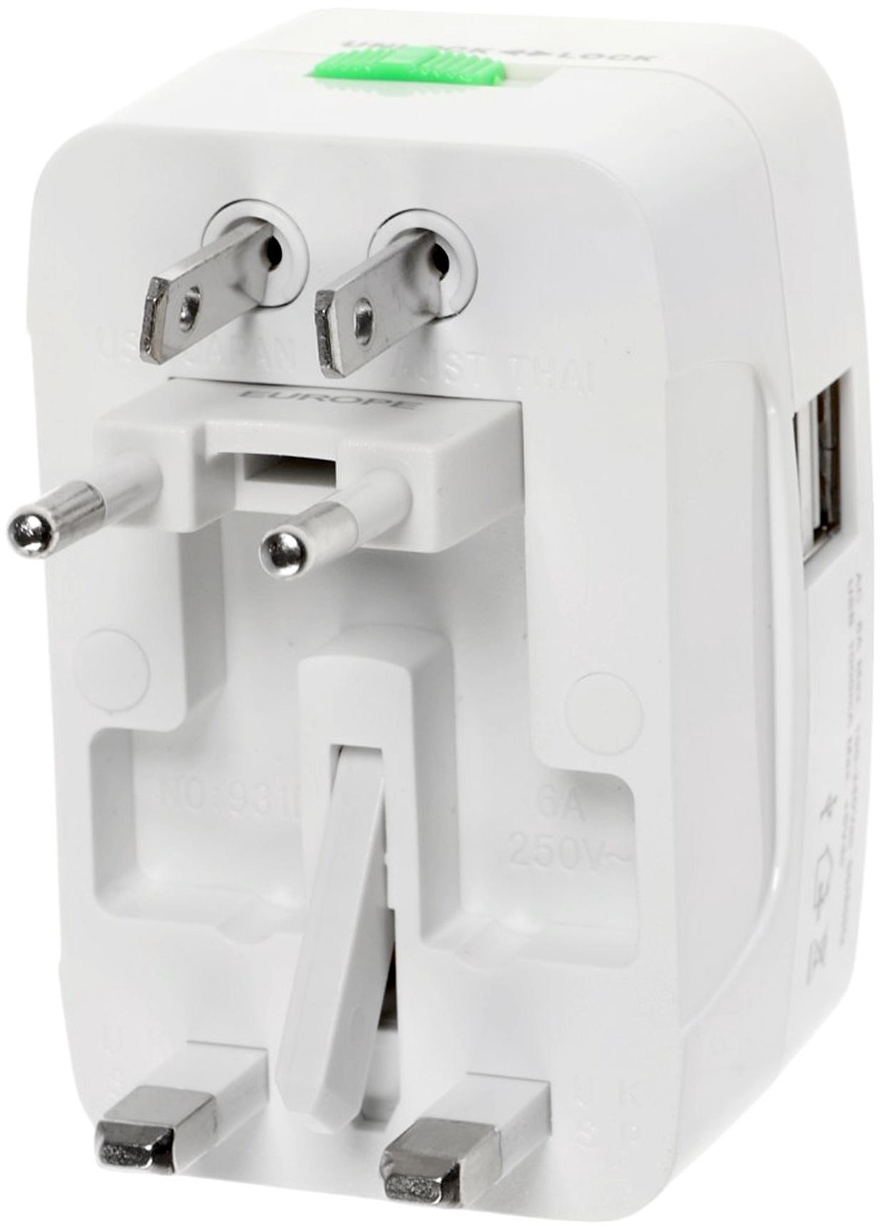 Адаптер универсальный 5 в 1, 6 А, 2 USB-A, 220 В, белый