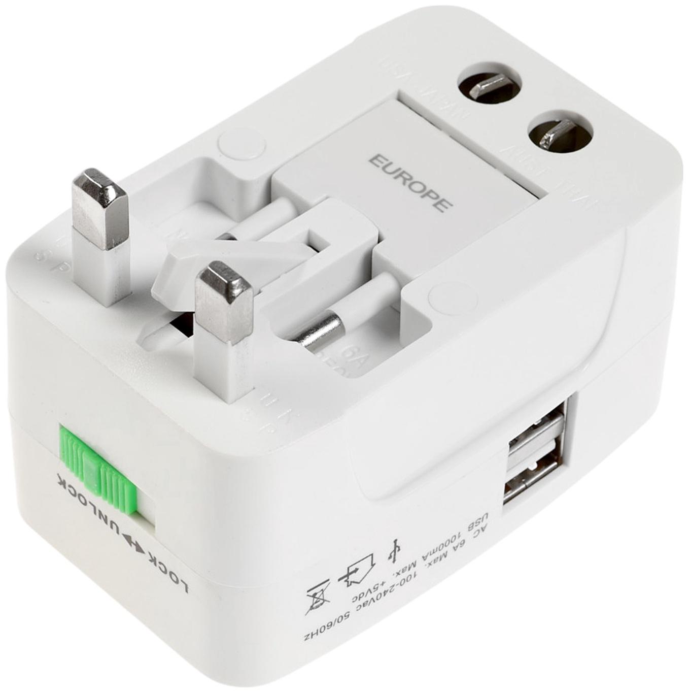 Адаптер универсальный 5 в 1, 6 А, 2 USB-A, 220 В, белый