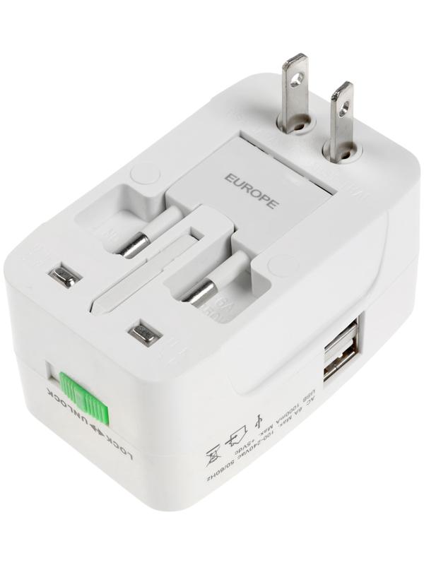 Адаптер универсальный 5 в 1, 6 А, 2 USB-A, 220 В, белый